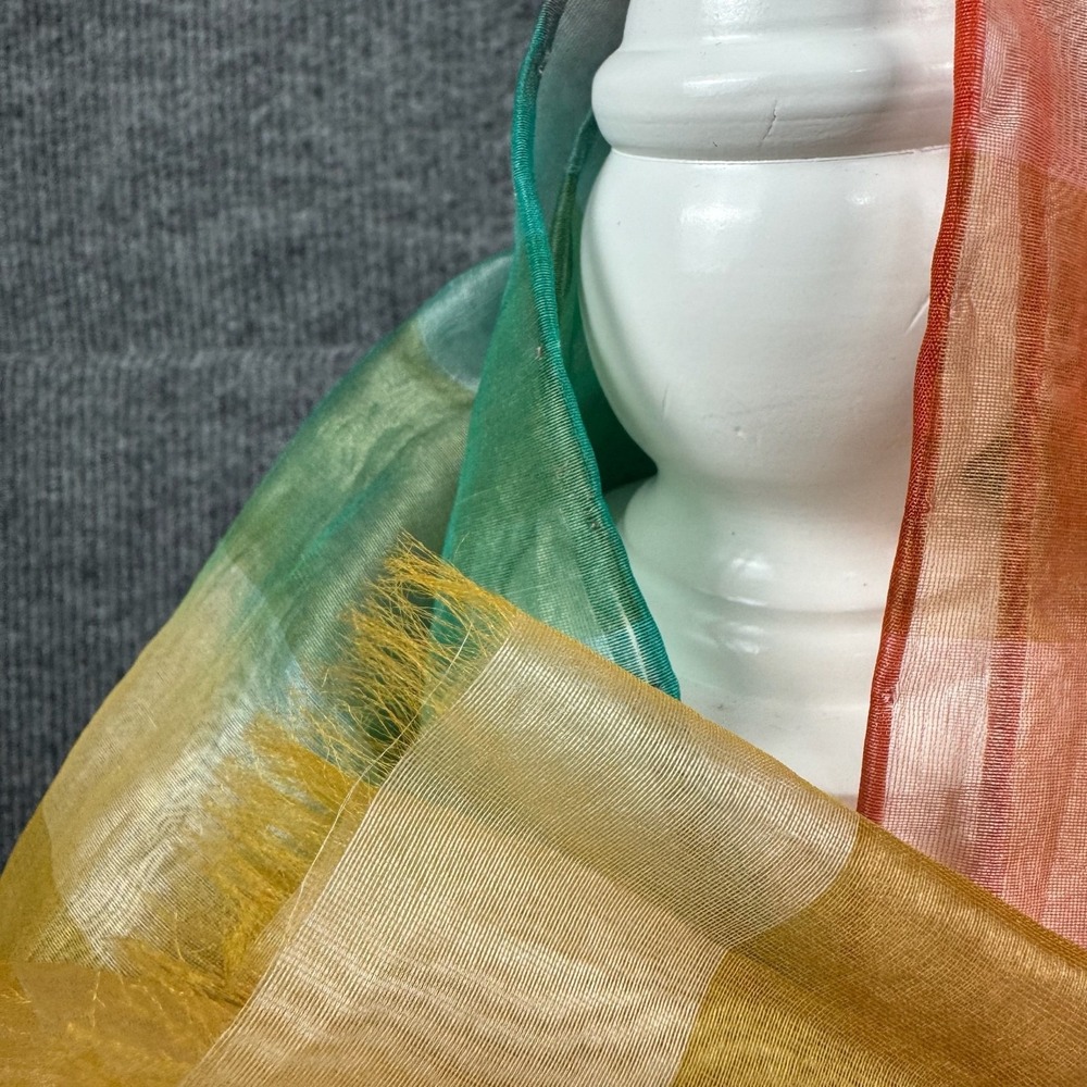 Vtg 90s Adrienne Landau Wrap Rainbow Plaid Sheer Organza Shawl Scarf - Picture 7 of 9